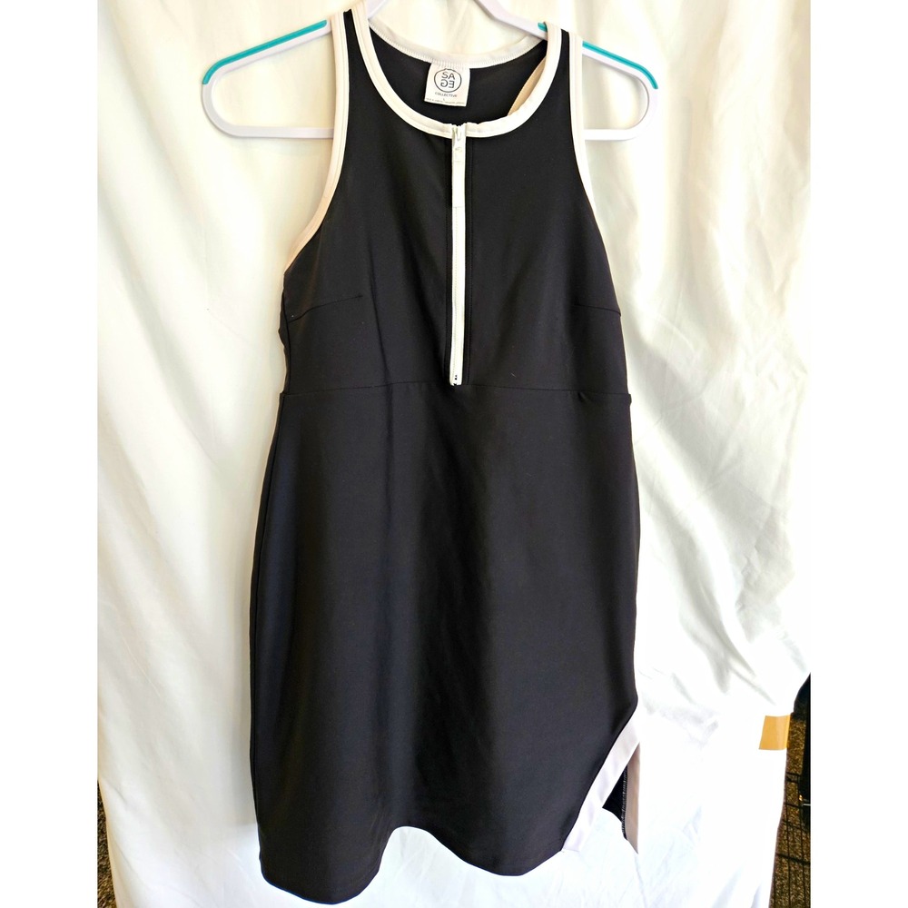 SAGE Collective Womens Skort L Black White Zip Front Pockets Tennis Golf